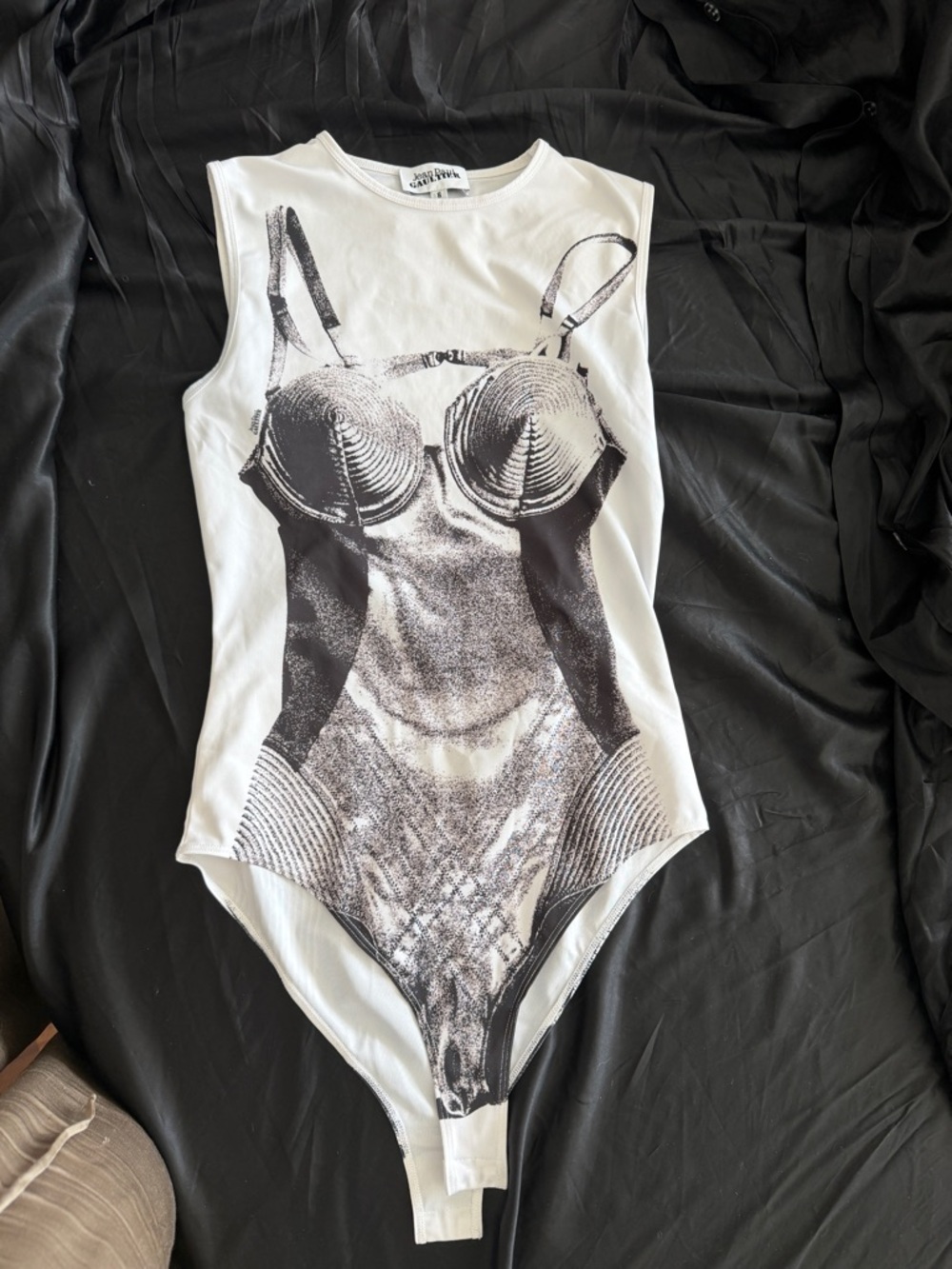 Jean Paul Gaultier White Bodysuit with Black Graphic Print - Picture 3 of 10